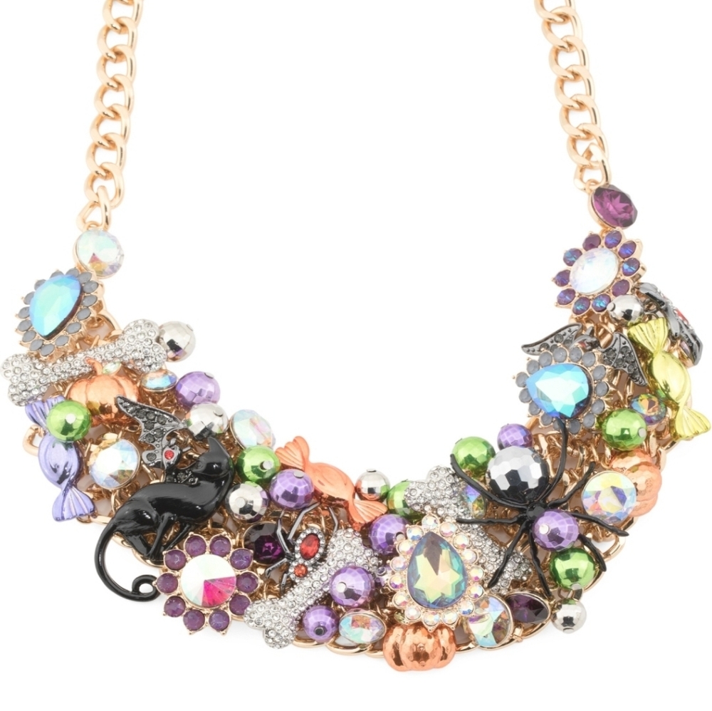 👉✨️ Betsey Johnson Halloween Charm Bib Multicolor Chain Link 19" Necklace - Picture 3 of 4